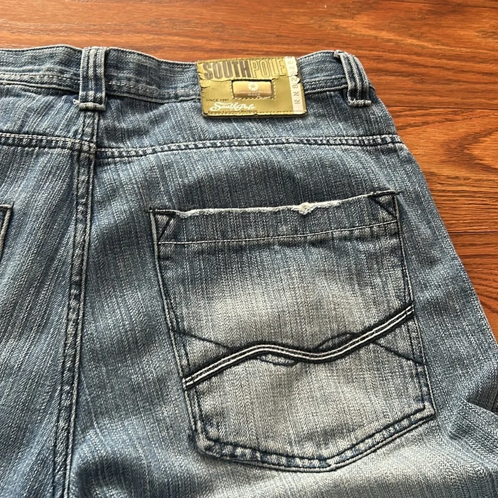 Y2K Vintage South Pole Baggy Jorts Rare Med Wash Designed Pocket Mens Size‎ 40 - Picture 4 of 10